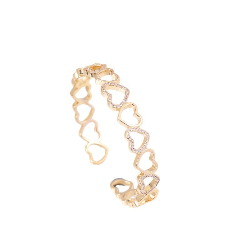 Gold-Plated Heart Bracelet with Zircon Stones
