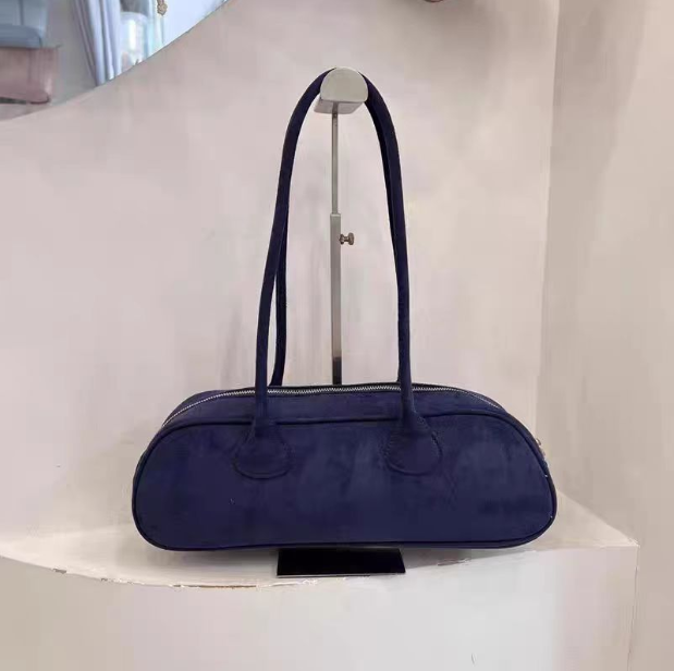 Suede Baguette Bag – Retro Shoulder Bag for Women | Brown & Blue