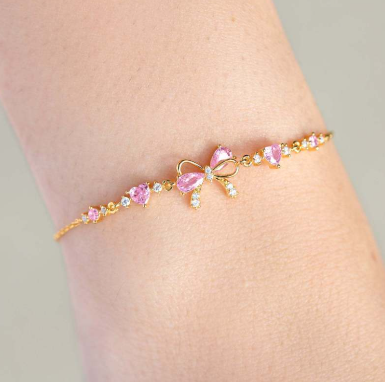 Heart Bow Zircon Chain Bracelet – Silver, Gold & Rose Gold