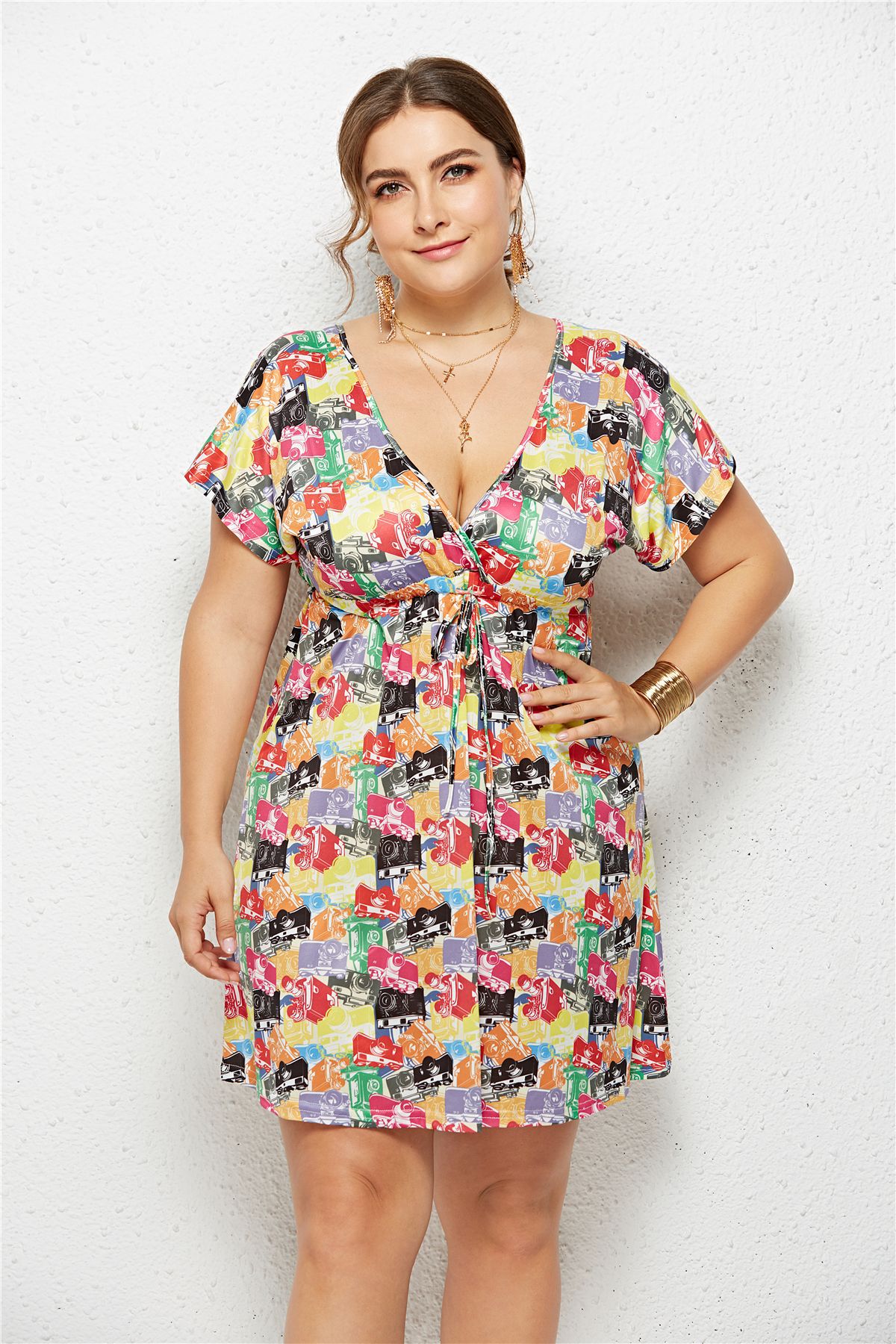 Floral Print V-Neck Dress with Elastic Waist