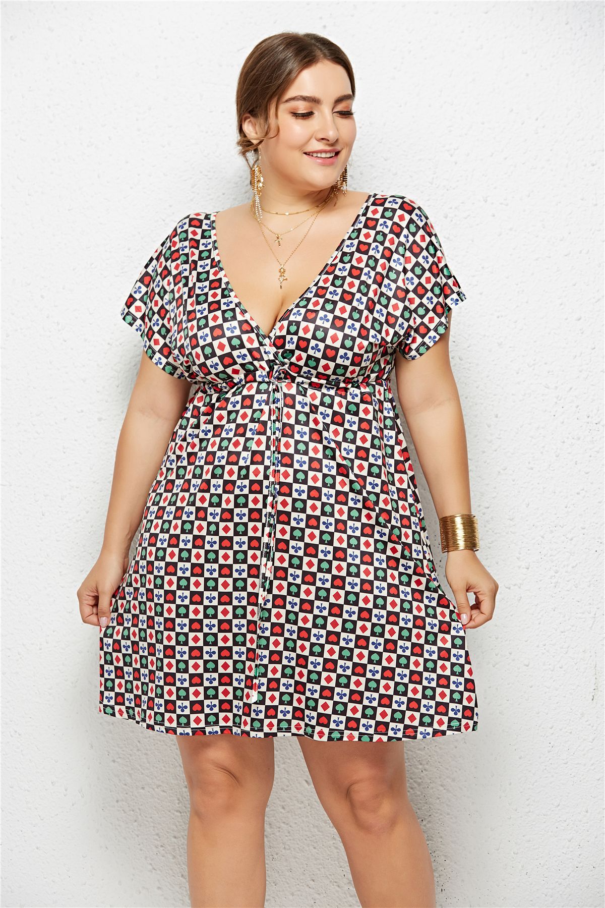 Floral Print V-Neck Dress with Elastic Waist