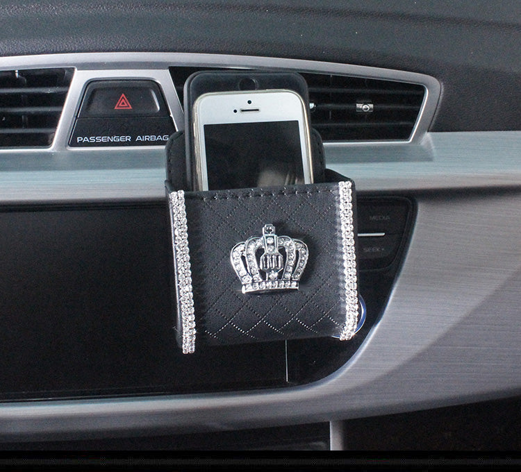 Diamond Crown Car Air Vent Organiser Bag | Leather | Black