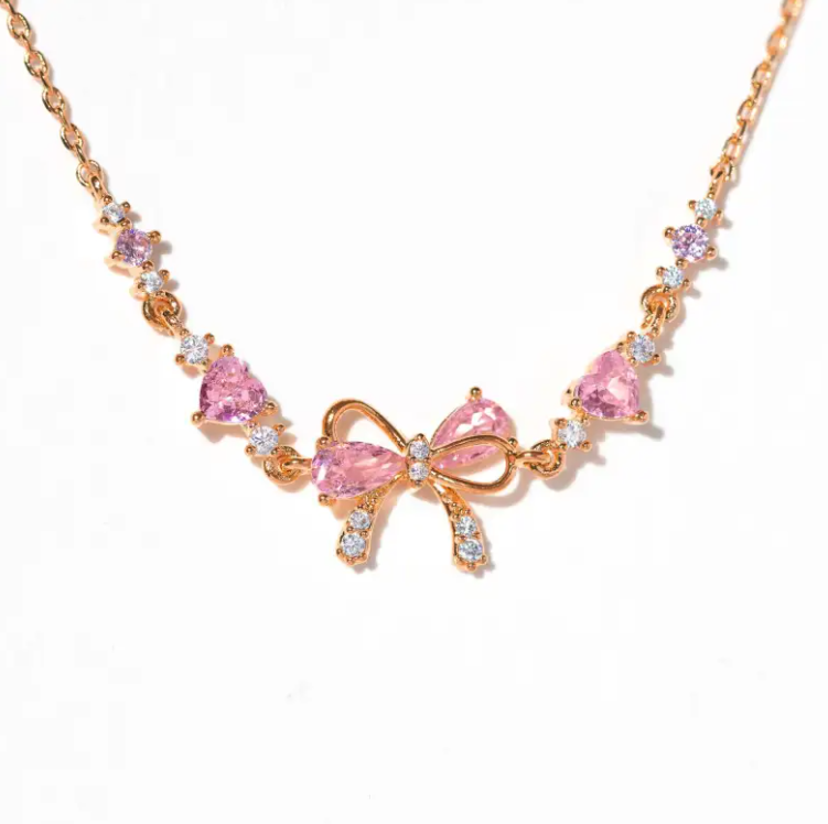 Heart Bow Zircon Chain Bracelet – Silver, Gold & Rose Gold