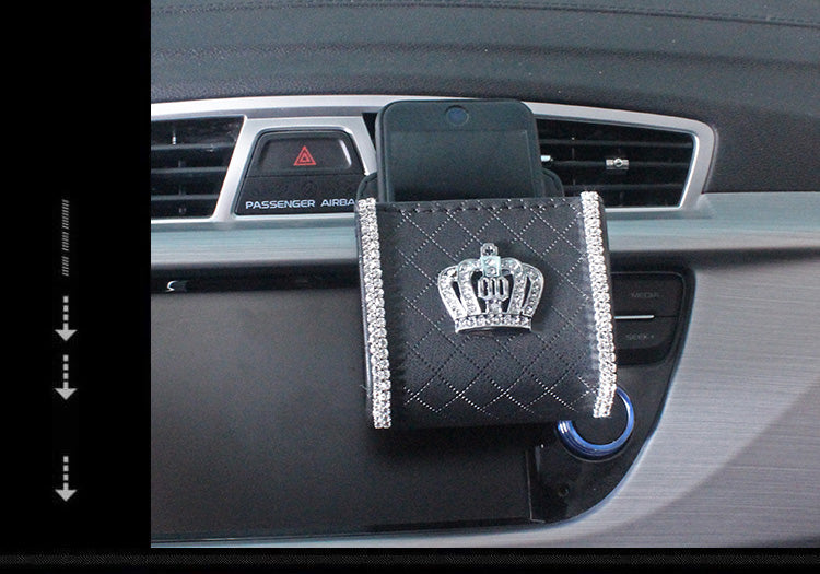 Diamond Crown Car Air Vent Organiser Bag | Leather | Black