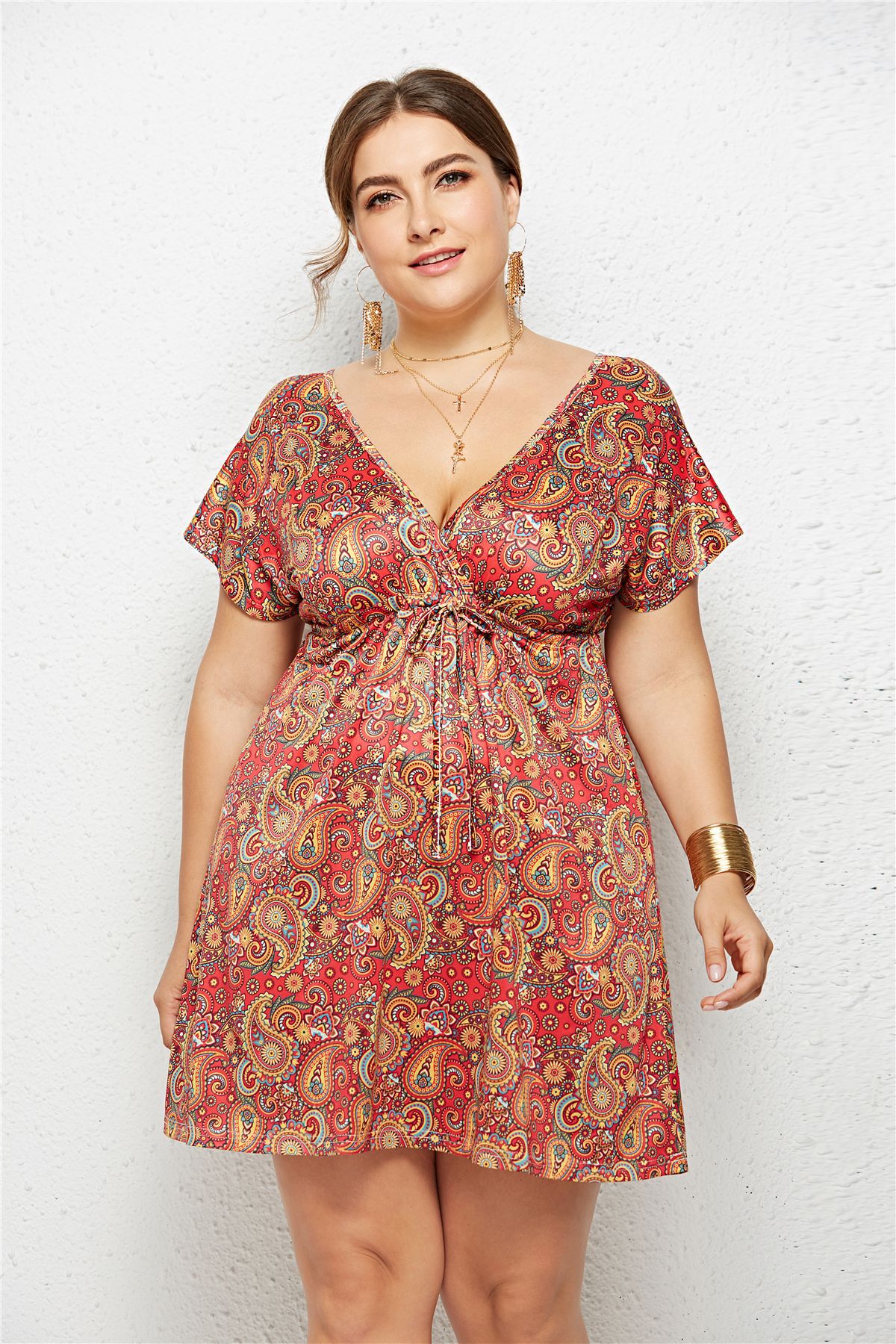 Floral Print V-Neck Dress with Elastic Waist