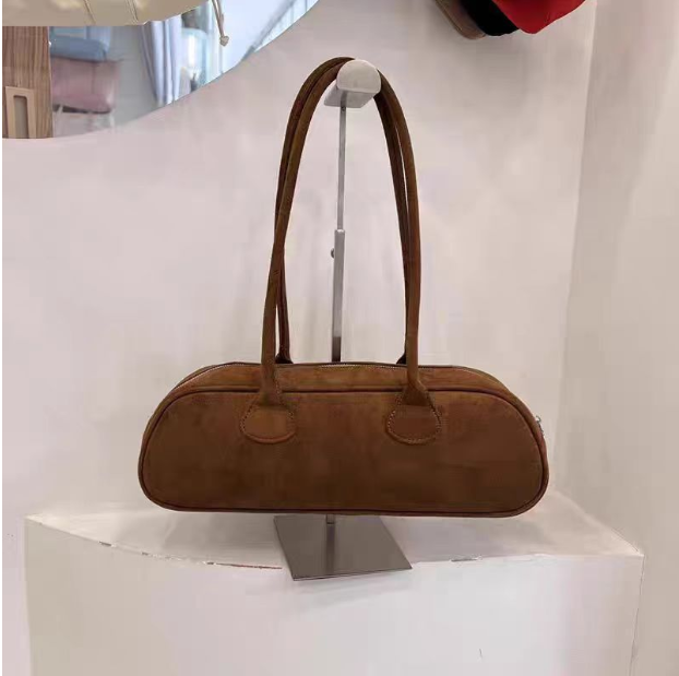 Suede Baguette Bag – Retro Shoulder Bag for Women | Brown & Blue