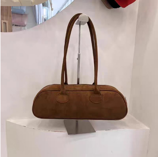 Suede Baguette Bag – Retro Shoulder Bag for Women | Brown & Blue