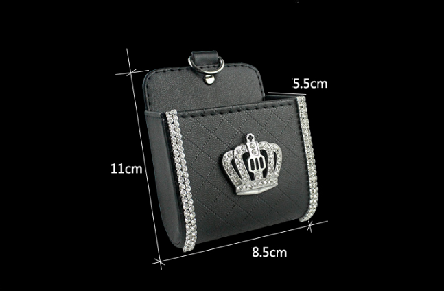 Diamond Crown Car Air Vent Organiser Bag | Leather | Black