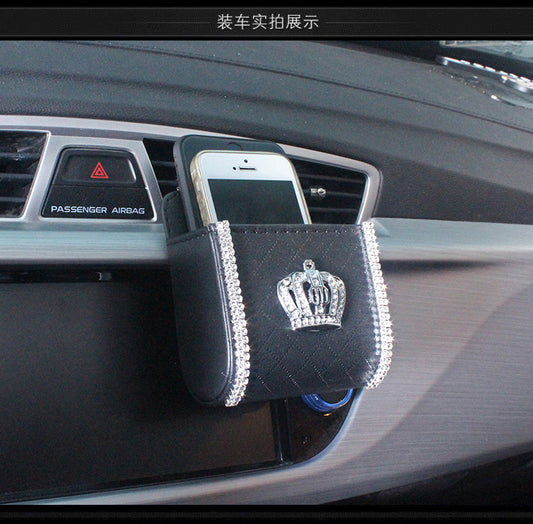 Diamond Crown Car Air Vent Organiser Bag | Leather | Black
