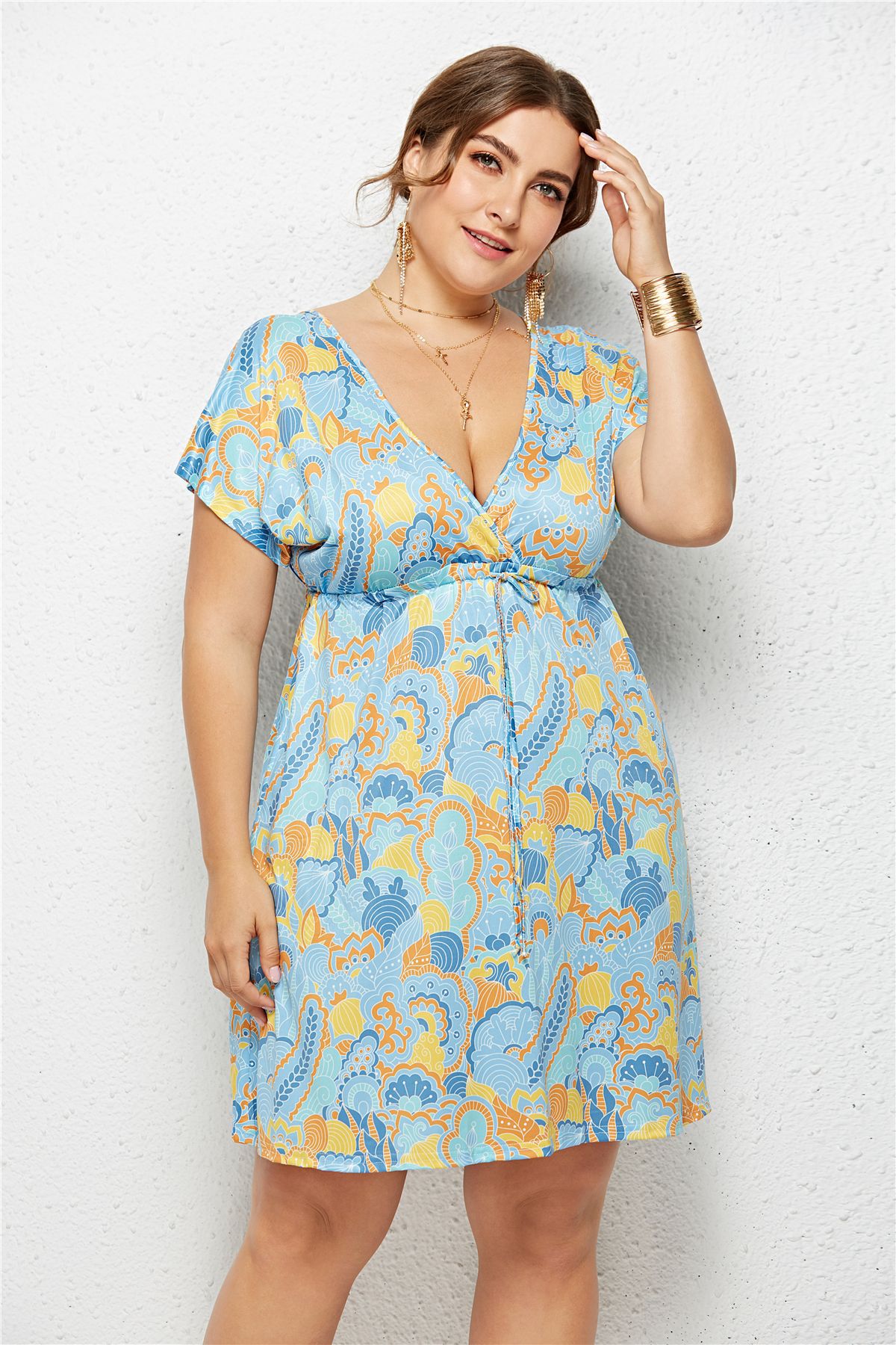 Floral Print V-Neck Dress with Elastic Waist