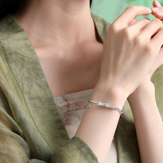 Bamboo & Sterling Silver Charm Bracelet for Women