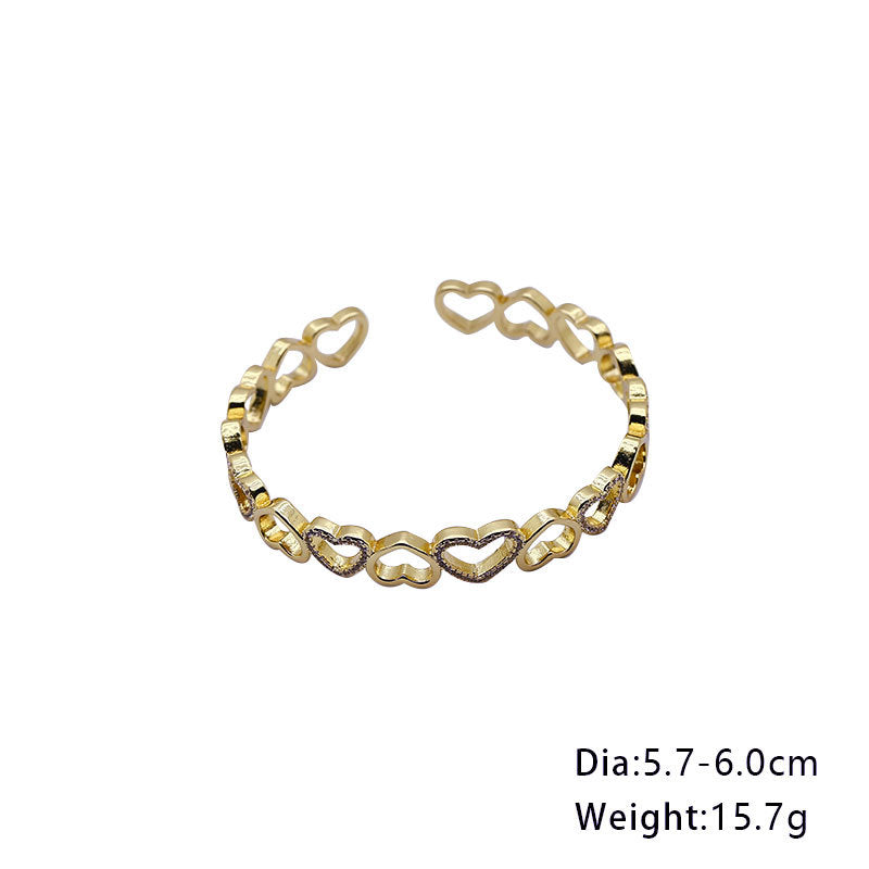 Gold-Plated Heart Bracelet with Zircon Stones