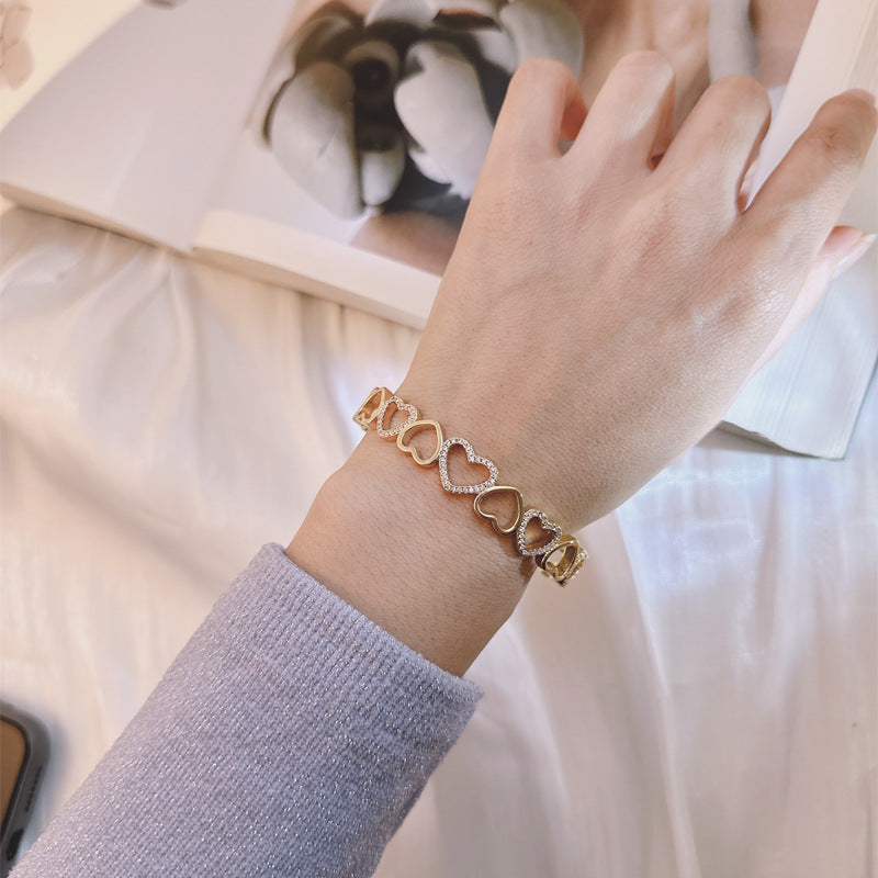 Gold-Plated Heart Bracelet with Zircon Stones