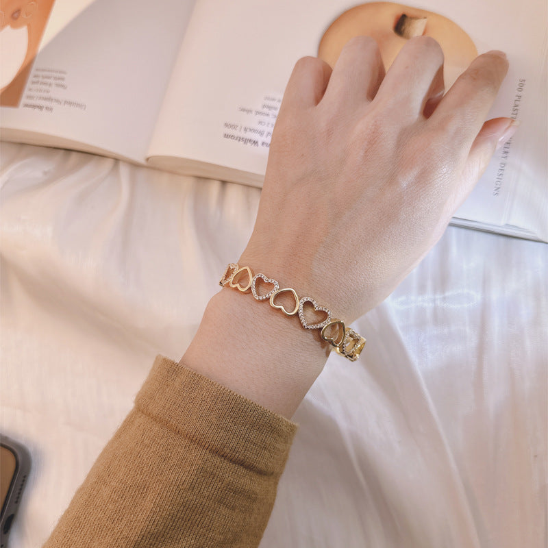 Gold-Plated Heart Bracelet with Zircon Stones