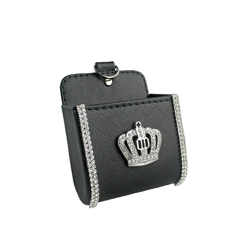 Diamond Crown Car Air Vent Organiser Bag | Leather | Black