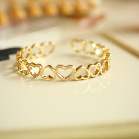 Gold-Plated Heart Bracelet with Zircon Stones