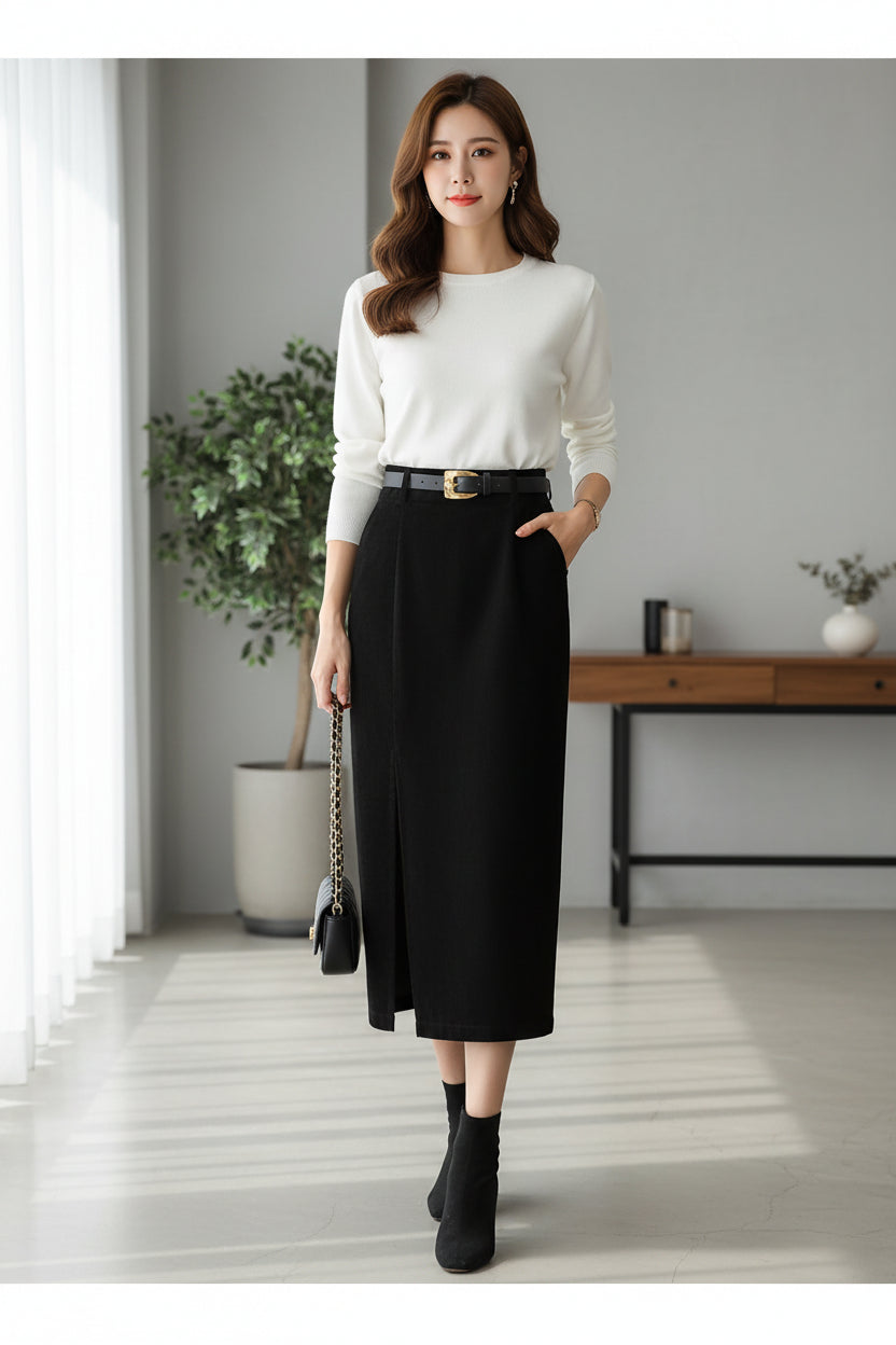 High Waist A-Line Corduroy Skirt