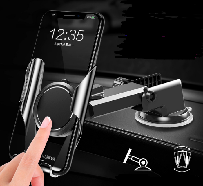 360° Spring-Action Car Phone Mount | Suction & Air Vent