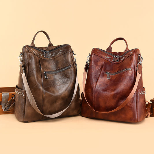 Women's Retro Soft Leather Backpack – Large Capacity