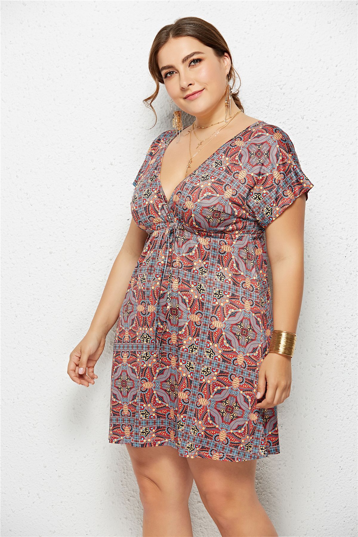 Floral Print V-Neck Dress with Elastic Waist