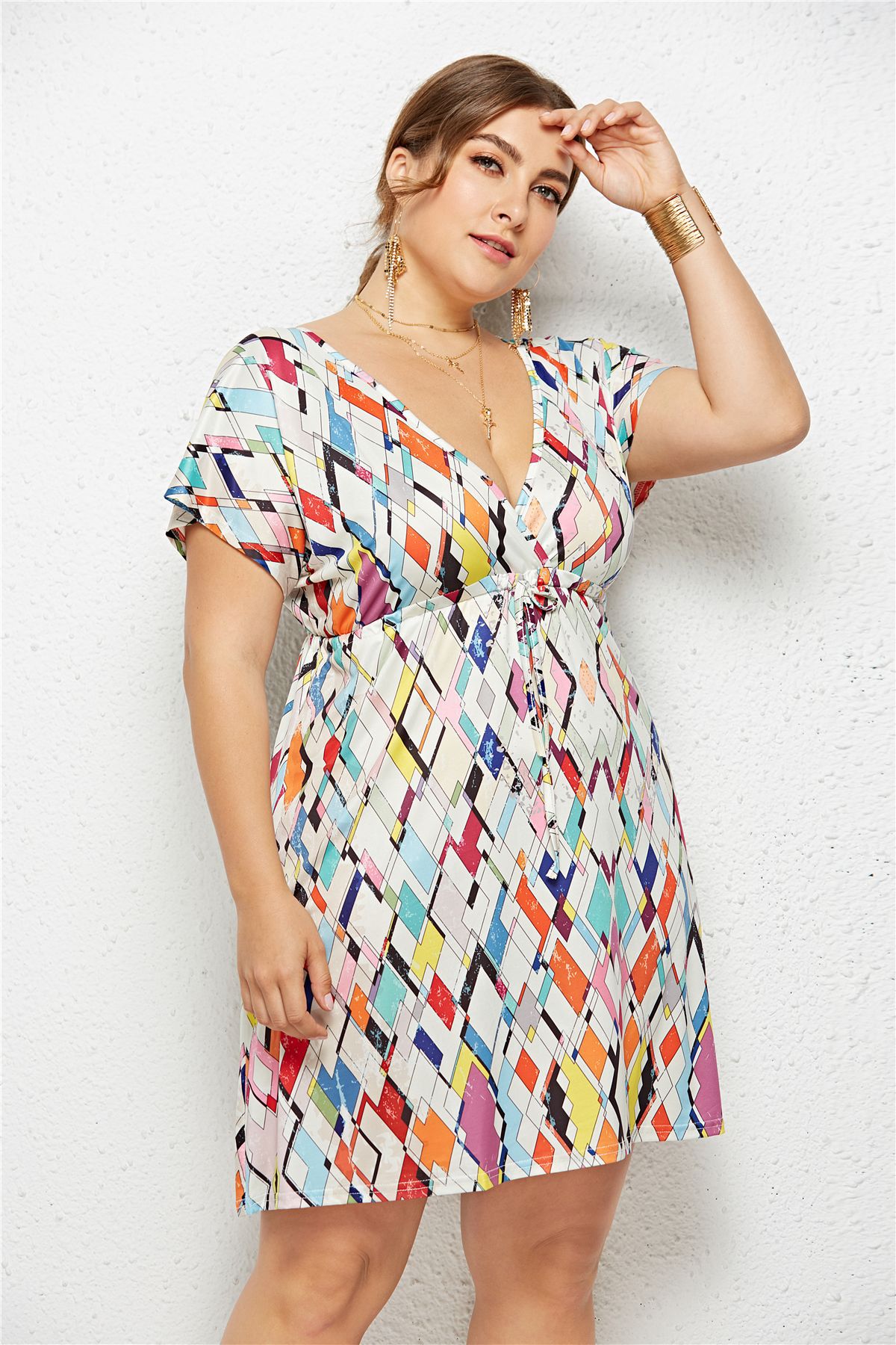 Floral Print V-Neck Dress with Elastic Waist