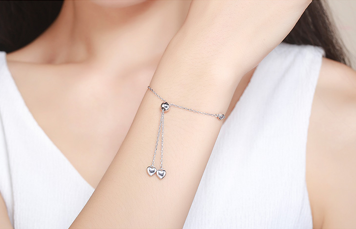 925 Sterling Silver Heart Charm Bracelet – Dainty Chain